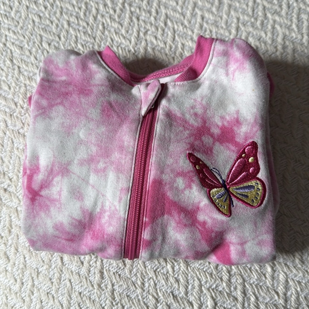 🍄3M Tuffy Pink Butterfly embroidery, baby 1 Pc sleepers, double zipper Vintage